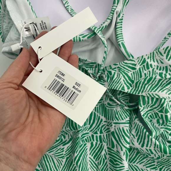 NWT GRACE + EMMA JUNGLE OASIS ONE PIECE SWIM green and white print pearls Med - Picture 9 of 13